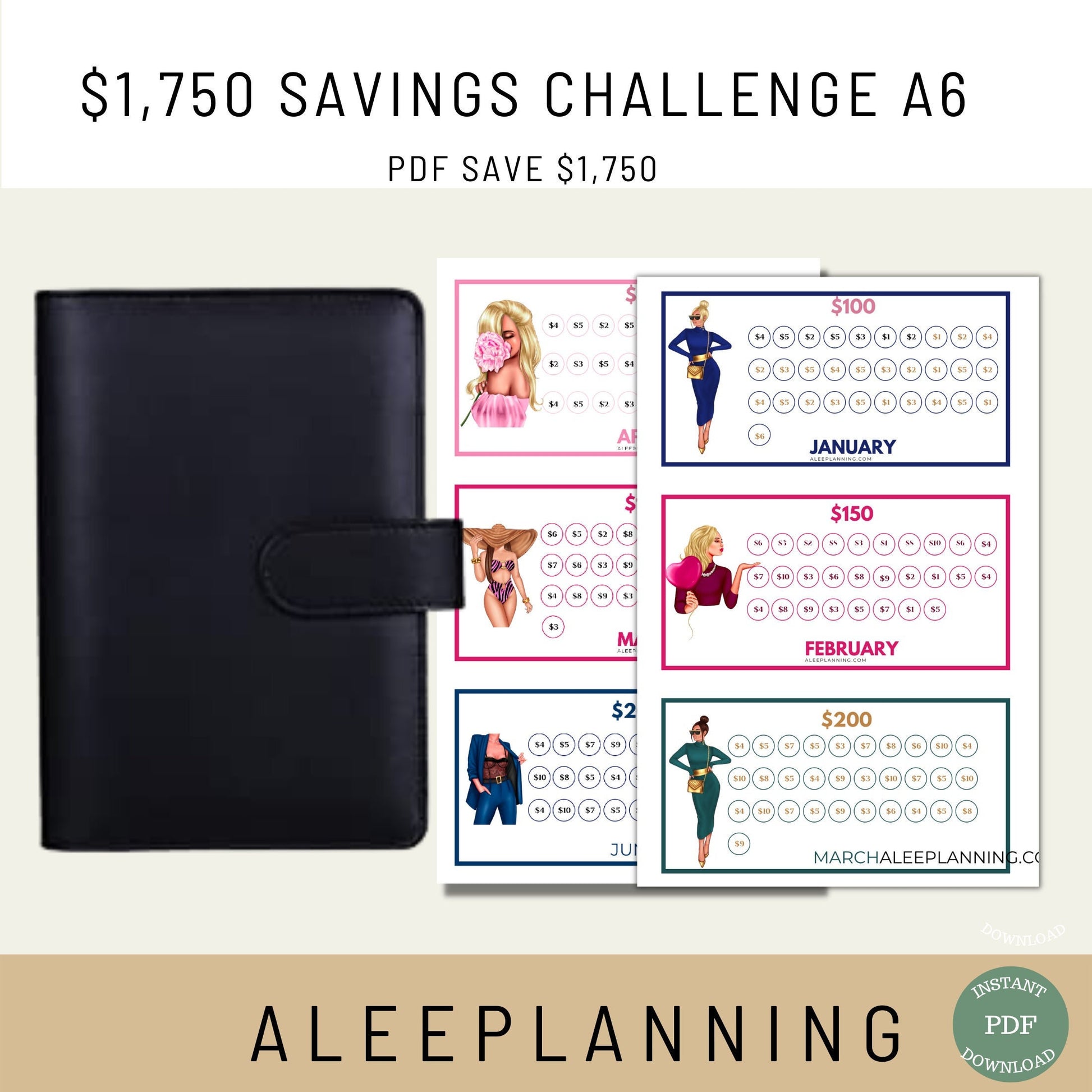 12 Monthly Savings Challenge Printable, A6 Savings Tracker Fund